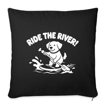 Chien à pagaie au bord de la rivière - Housse de coussin décorative 45 x 45 cm - noir - Devant