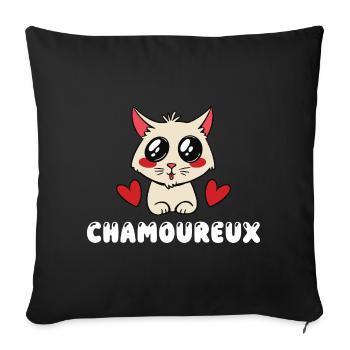 Chamoureux Chat Amoureux Kawaii Mignon Jeu de Mot - Housse de coussin décorative 45 x 45 cm - noir - Devant