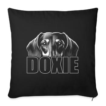Dackel Porträt mit Schriftzug DOXIE - Sofakissenbezug 45 x 45 cm - Schwarz - Vorne
