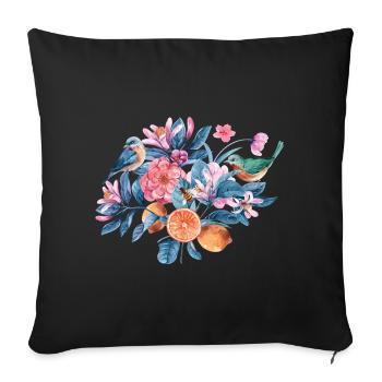 Colorful flowers and birds - Sofa pillowcase 17,3'' x 17,3'' (45 x 45 cm) - black - Front