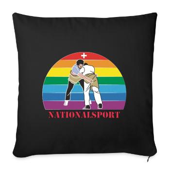 Schweizer Schwinger Schwingen im Vintage  Design - Sofakissenbezug 45 x 45 cm - Schwarz - Vorne