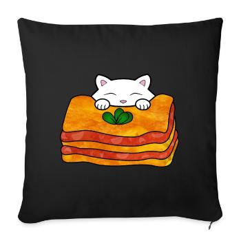 Cute white cat eating a delicious italian food - Sofa pillowcase 17,3'' x 17,3'' (45 x 45 cm) - black - Front