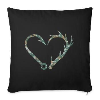 Angler Jäger Herz Angelhaken Geweih Angeln Jagd - Sofakissenbezug 45 x 45 cm - Schwarz - Vorne