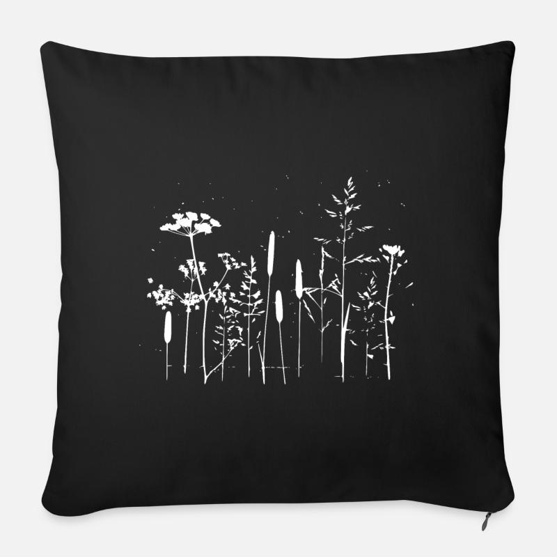 Botanische Gräser - Natur - Floral - Sofakissenbezug 45 x 45 cm - Schwarz