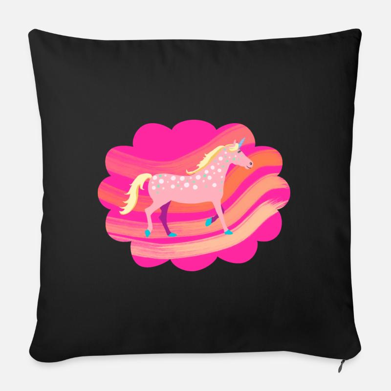 Niedliches, rosafarbenes, geflecktes Einhorn in einer Pastellwolke - Sofakissenbezug 45 x 45 cm - Schwarz
