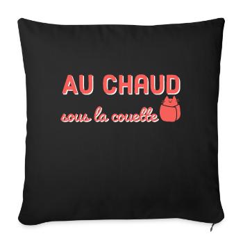 Au chaud sous la couette, et petit chat enroulé ! - Housse de coussin décorative 45 x 45 cm - noir - Devant