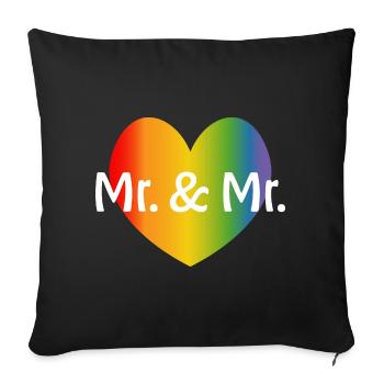Rainbow Mr et Mr 2 coeur arc-en-ciel mariage gay - Housse de coussin décorative 45 x 45 cm - noir - Devant