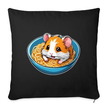 Niedlicher Hamster mit Ramen Suppe - Sofakissenbezug 45 x 45 cm - Schwarz - Vorne