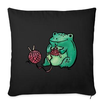 Grenouille tricot à la main - Housse de coussin décorative 45 x 45 cm - noir - Devant
