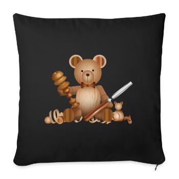 Ours aspect bois sur boiserie avec ciseau de tour - Housse de coussin décorative 45 x 45 cm - noir - Devant