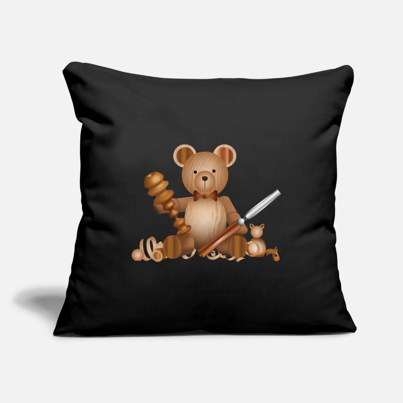 Wood-look bear at woodwork with lathe chisel Sofa pillowcase 17,3'' x 17,3'' (45 x 45 cm)