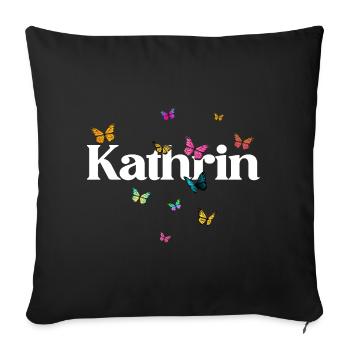 Schöner Mädchenname mit Schmetterlingen KATHRIN - Sofakissenbezug 45 x 45 cm - Schwarz - Vorne