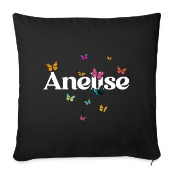 Beautiful girl's name with butterflies ANELISE - Sofa pillowcase 17,3'' x 17,3'' (45 x 45 cm) - black - Front