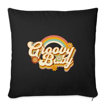 Retro Blumen-Design mit Regenbogen - Sofakissenbezug 45 x 45 cm - Schwarz - Vorne