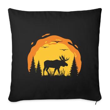 Silhouette d’orignal dans la forêt du coucher du soleil - Housse de coussin décorative 45 x 45 cm - noir - Devant