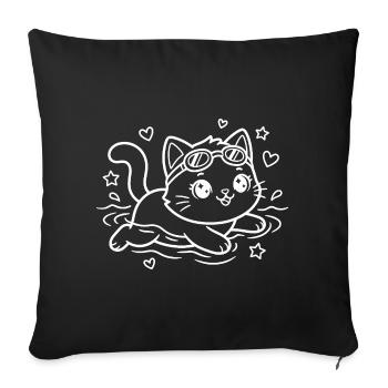Chat de Kawaii nageant - Housse de coussin décorative 45 x 45 cm - noir - Devant