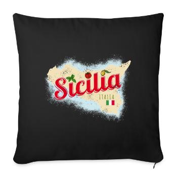 Sizilien Italien Vintage Insel Souvenir mit Fahne - Sofakissenbezug 45 x 45 cm - Schwarz - Vorne