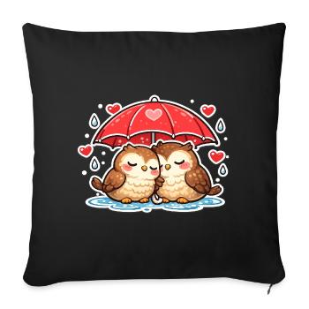 Kissing owls under umbrella - Sofa pillowcase 17,3'' x 17,3'' (45 x 45 cm) - black - Front