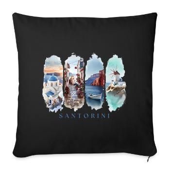 Voyage de vacances à Santorin – Motif des îles de Grèce - Housse de coussin décorative 45 x 45 cm - noir - Devant