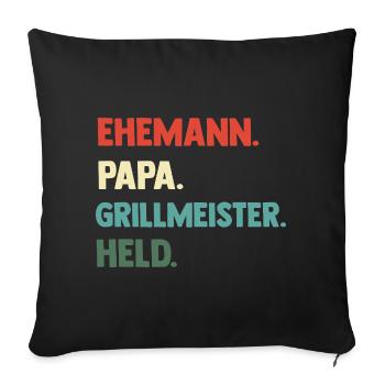 Papa Vater Held Grillmeister BBQ Geschenk - Sofakissenbezug 45 x 45 cm - Schwarz - Vorne