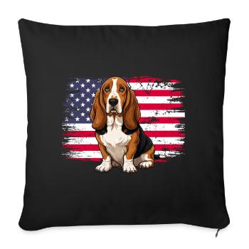 Patriotic Basset Hound - US Flag Dog Mom Dad - Sofa pillowcase 17,3'' x 17,3'' (45 x 45 cm) - black - Front