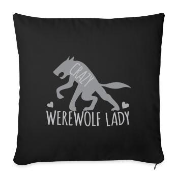 Crazy werewolf lady with grey walking wolf - Sofa pillowcase 17,3'' x 17,3'' (45 x 45 cm) - black - Front