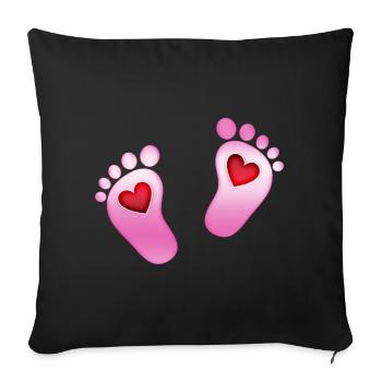 Baby Pieds coeur bébé empreinte maman fille rose pieds - Housse de coussin décorative 45 x 45 cm - noir - Devant