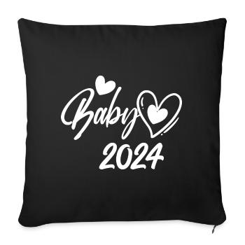 Bébé 2024 Grossesse Annonce Naissance Bébé - Housse de coussin décorative 45 x 45 cm - noir - Devant