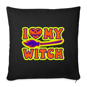 J’aime ma sorcière sorcière Halloween hommes femmes - Housse de coussin décorative 45 x 45 cm - noir - Devant