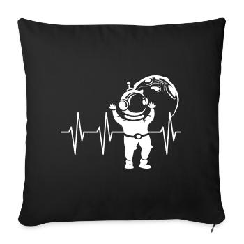 Battement de coeur astronaute bande dessinée pulsation espace ECG symbole - Housse de coussin décorative 45 x 45 cm - noir - Devant