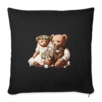 Mariage Vintage : Ours En Peluche Jeunes Mariés Style Vintage - Housse de coussin décorative 45 x 45 cm - noir - Devant