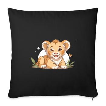 Lion cub with butterflies - Sofa pillowcase 17,3'' x 17,3'' (45 x 45 cm) - black - Front