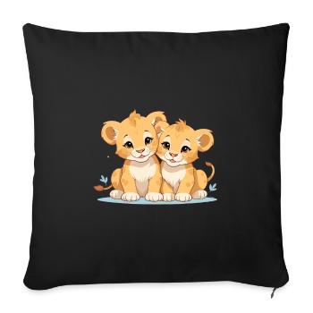 Lion cubs - Sofa pillowcase 17,3'' x 17,3'' (45 x 45 cm) - black - Front
