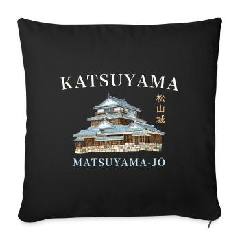 Château de Matsuyama, montagne Katsuyama, Shikoku, Japon - Housse de coussin décorative 45 x 45 cm - noir - Devant