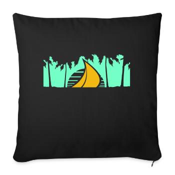 Navire Soleil Palmiers Mers du Sud Soir Coucher de soleil - Housse de coussin décorative 45 x 45 cm - noir - Devant