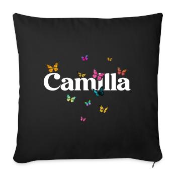 Beau prénom de fille CAMILLA avec des papillons - Housse de coussin décorative 45 x 45 cm - noir - Devant