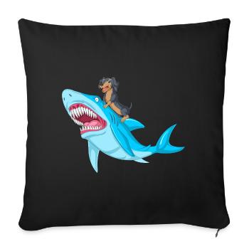 T-shirt teckel Riding Shark - Housse de coussin décorative 45 x 45 cm - noir - Devant