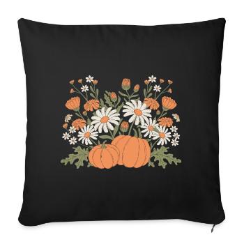 Autumnal Flowers And Pumpkins Illustration - Sofa pillowcase 17,3'' x 17,3'' (45 x 45 cm) - black - Front