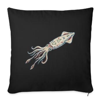 Embroidered squid – sea design (printed) - Sofa pillowcase 17,3'' x 17,3'' (45 x 45 cm) - black - Front