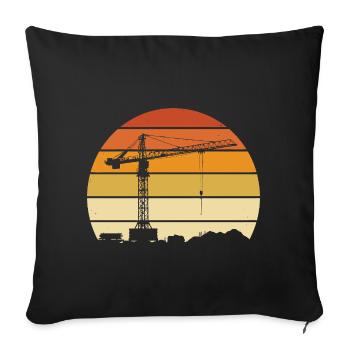 Opérateur de grue Rétro Design – Site de construction et Grue de construction - Housse de coussin décorative 45 x 45 cm - noir - Devant