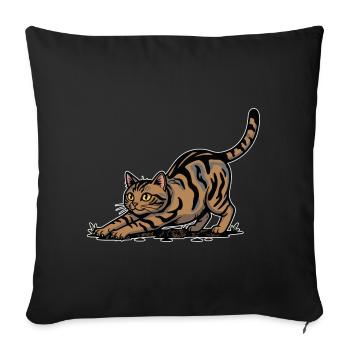 Brown Tabby Cat Stretching Dynamic Portrait - Sofa pillowcase 17,3'' x 17,3'' (45 x 45 cm) - black - Front