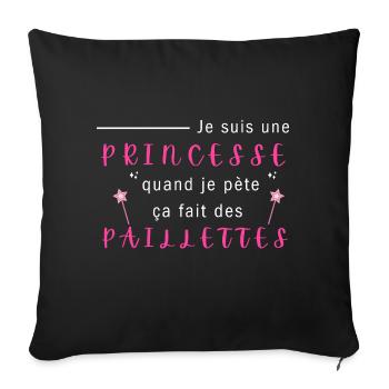 je suis une princesse je pète des paillettes  - Housse de coussin décorative 45 x 45 cm - noir - Devant