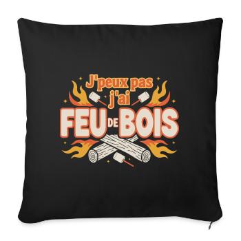 Jpeux pas feu de bois camping - Housse de coussin décorative 45 x 45 cm - noir - Devant