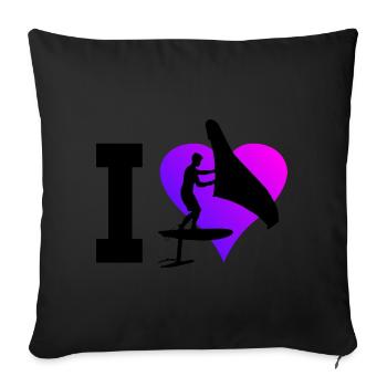 hydroptère foilwing hommes wingfoil wingsurfing - Housse de coussin décorative 45 x 45 cm - noir - Devant