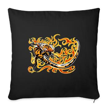 Roter Kaiman und Feuer - Sofakissenbezug 45 x 45 cm - Schwarz - Vorne