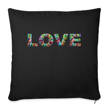 LOVE Zotteliges Fell Bunt - Sofakissenbezug 45 x 45 cm - Schwarz - Vorne