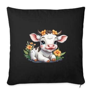 Cute baby cow calf on flower meadow - Sofa pillowcase 17,3'' x 17,3'' (45 x 45 cm) - black - Front