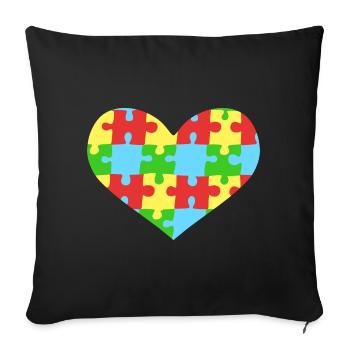 Puzzleteile Herz Autismus Bewusstsein - Sofakissenbezug 45 x 45 cm - Schwarz - Vorne