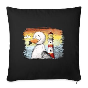 Möwe Urlaub Meer Leuchtturm Sonnenuntergang - Sofakissenbezug 45 x 45 cm - Schwarz - Vorne