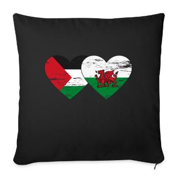 Drapeau de la Palestine Pays de Galles coeur utilisé - Housse de coussin décorative 45 x 45 cm - noir - Devant